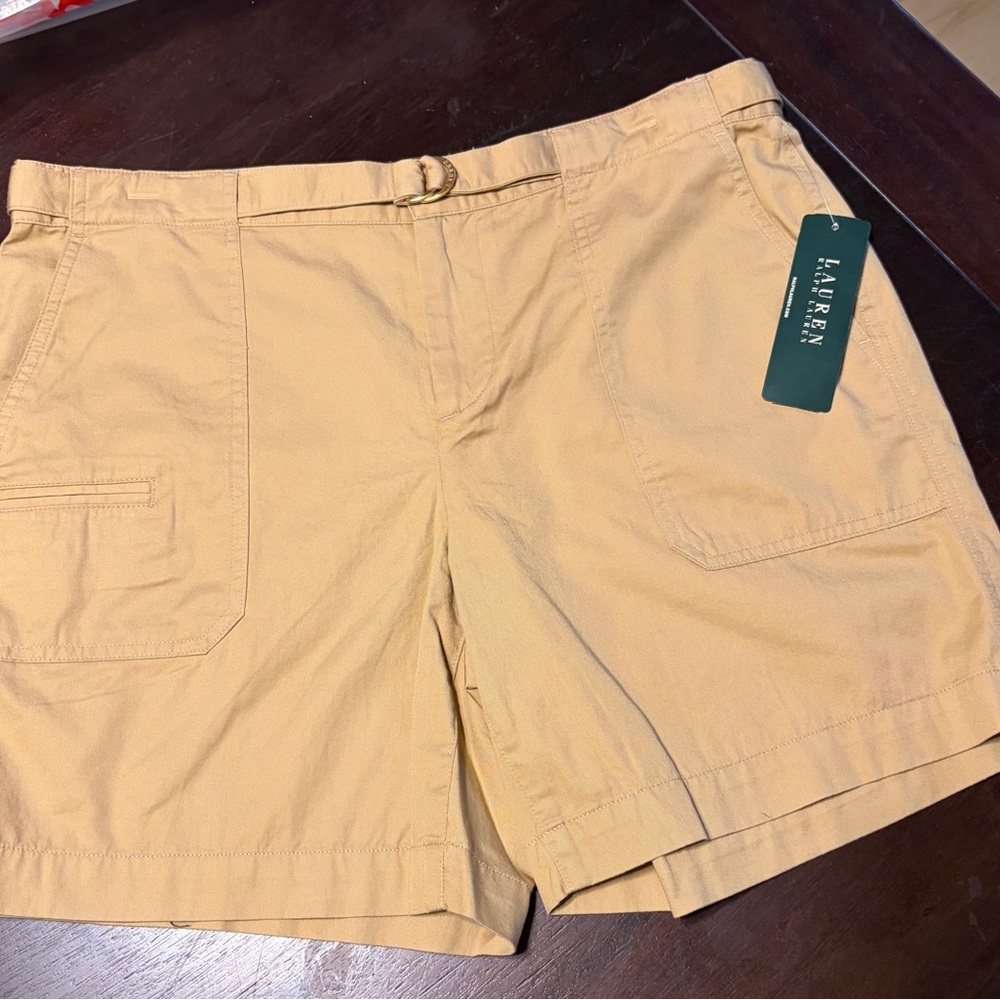 Lauren Ralph Lauren Khaki Tan Utility‎ Bermuda Shorts with Belt Loop D-Ring